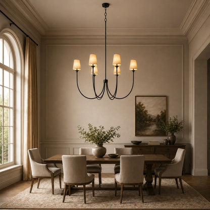 Large Round Chandelier with Off-White Shades