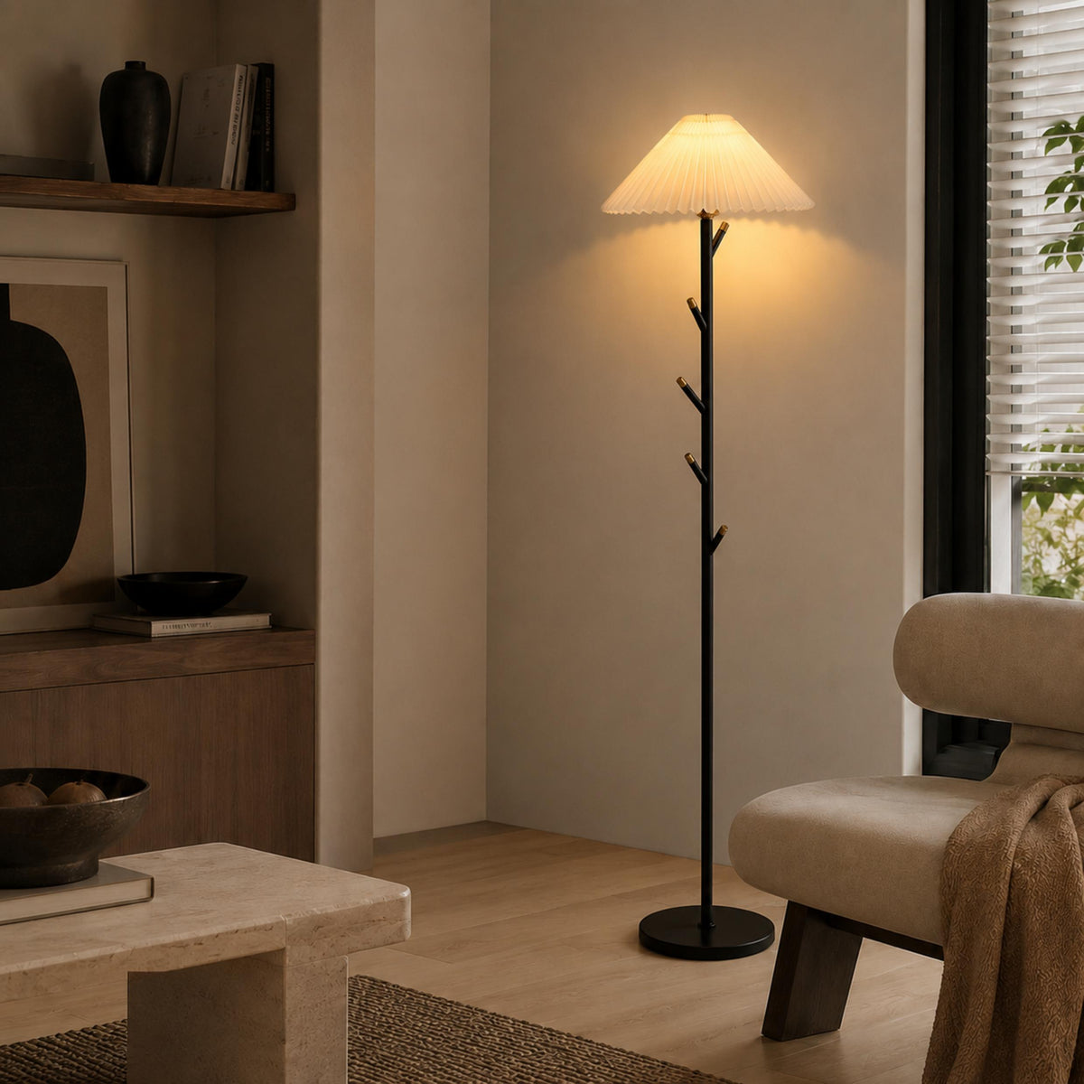 Coat Rack Floor Lamp Black Iron Adjustable LED Light