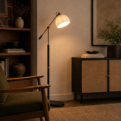 Industrial Wood Floor Lamp Dome Shade Dimmable LED