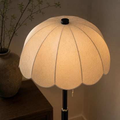 Wooden Base Floor Lamp Fabric Shade E14 Retro Light