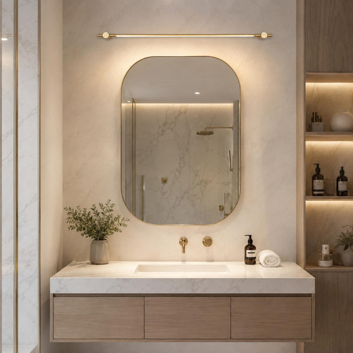 Brass Linear LED Vanity Light 90cm & 120cm Warm White Acrylic Diffuser