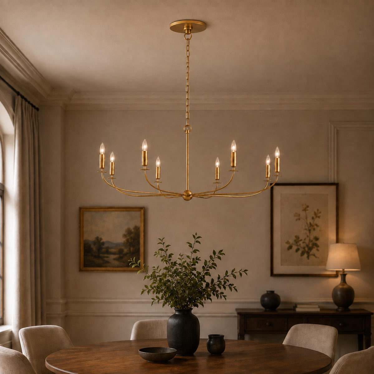 Large Antique Gold Leaf Round Chandelier