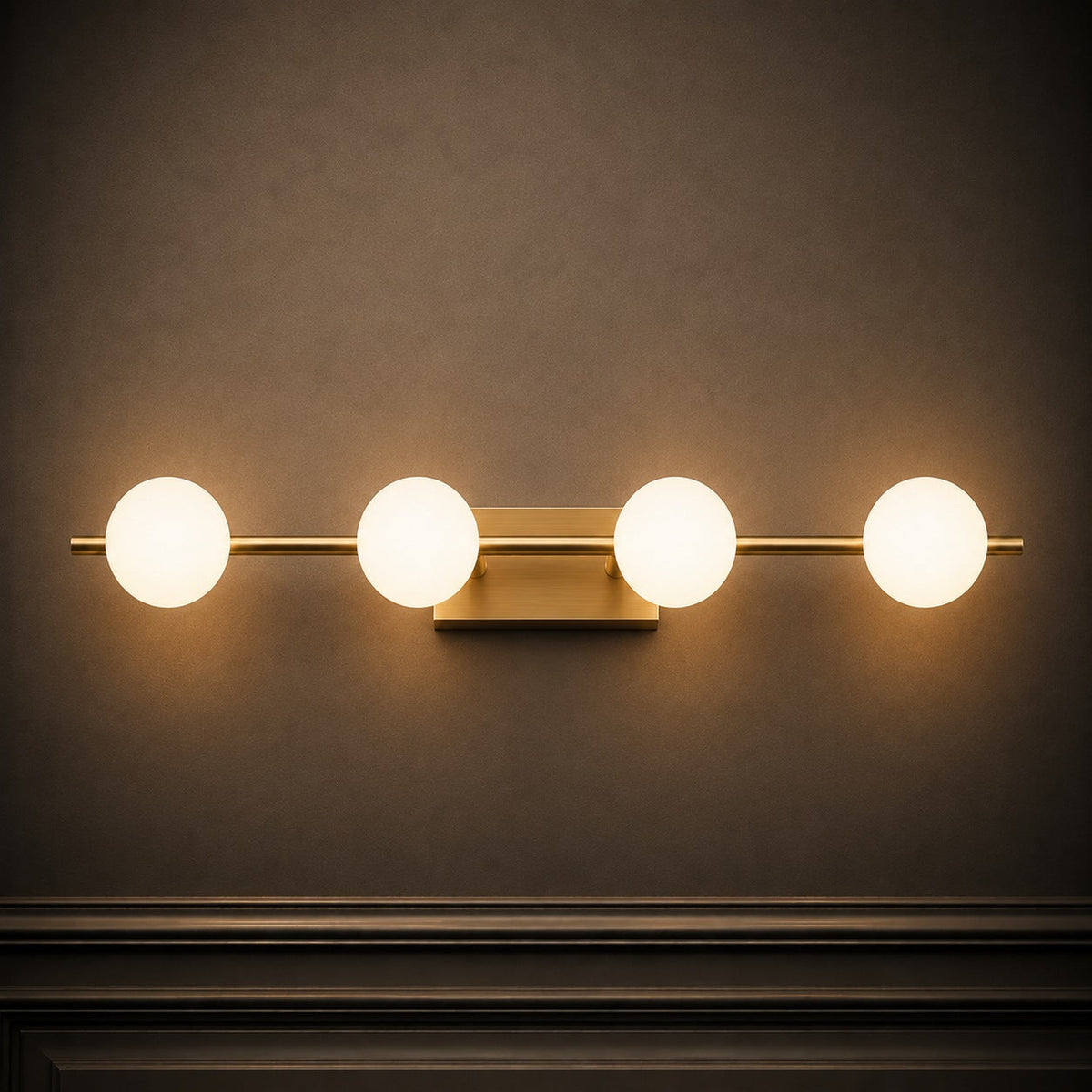 Copper Milk Glass LED Vanity Bar 2–5 Head Three-Colour Bathroom Light