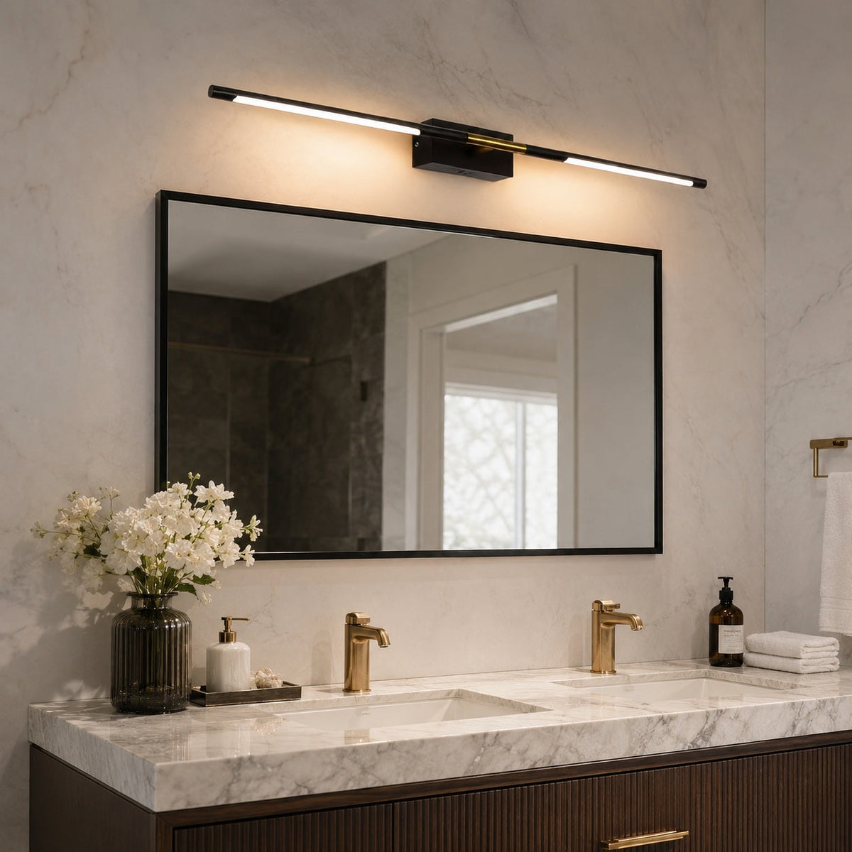 Electroplated Black LED Vanity Bar 60cm/100cm Gold Accent Mirror Light