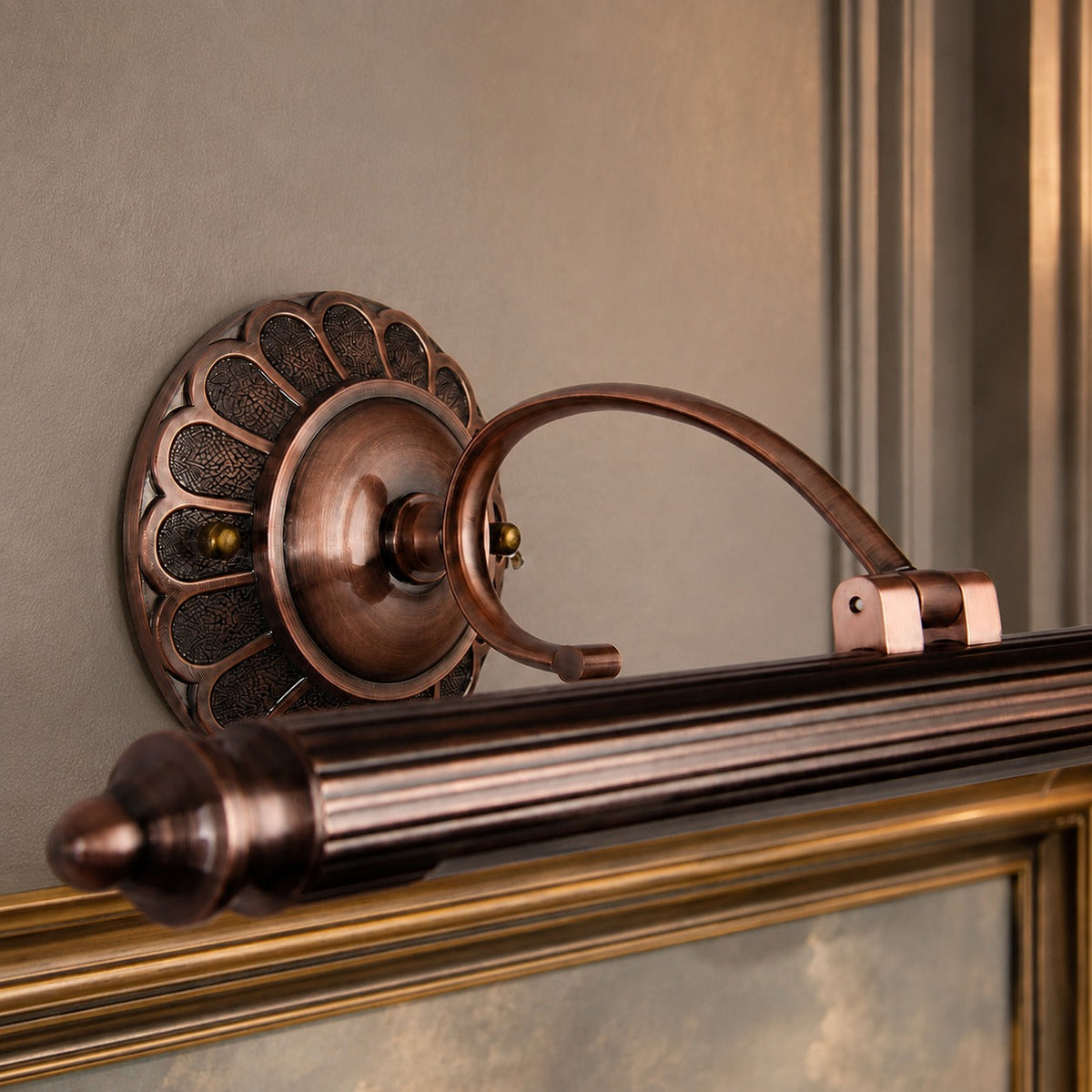 Retro Bronze Cylinder LED Vanity Light 70cm & 90cm Floral Wallplate