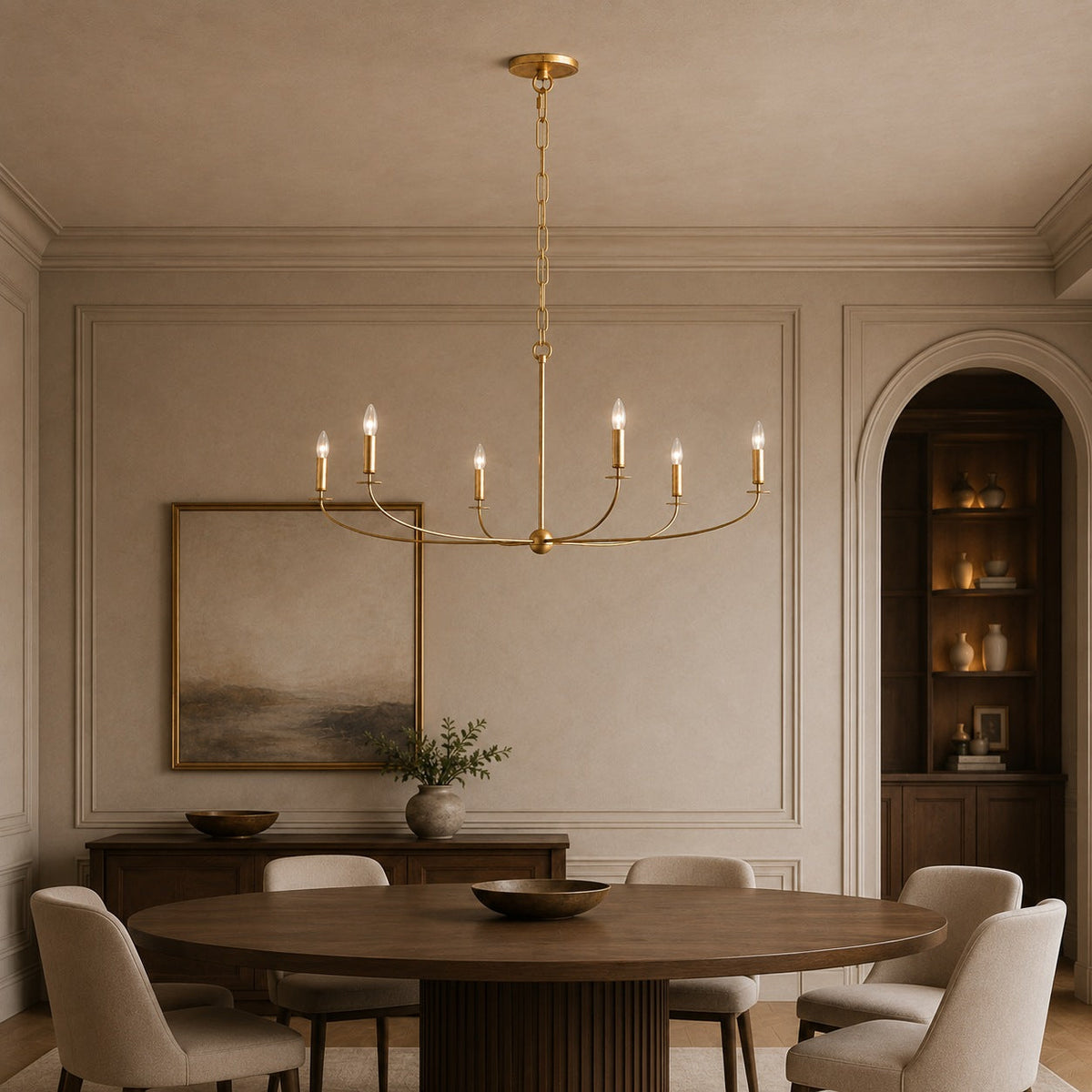 Large Antique Gold Leaf Round Chandelier