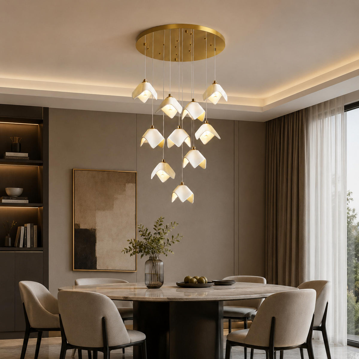 Gold Metal Chandelier Ceiling Light Adjustable LED
