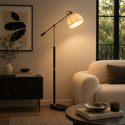Industrial Wood Floor Lamp Dome Shade Dimmable LED