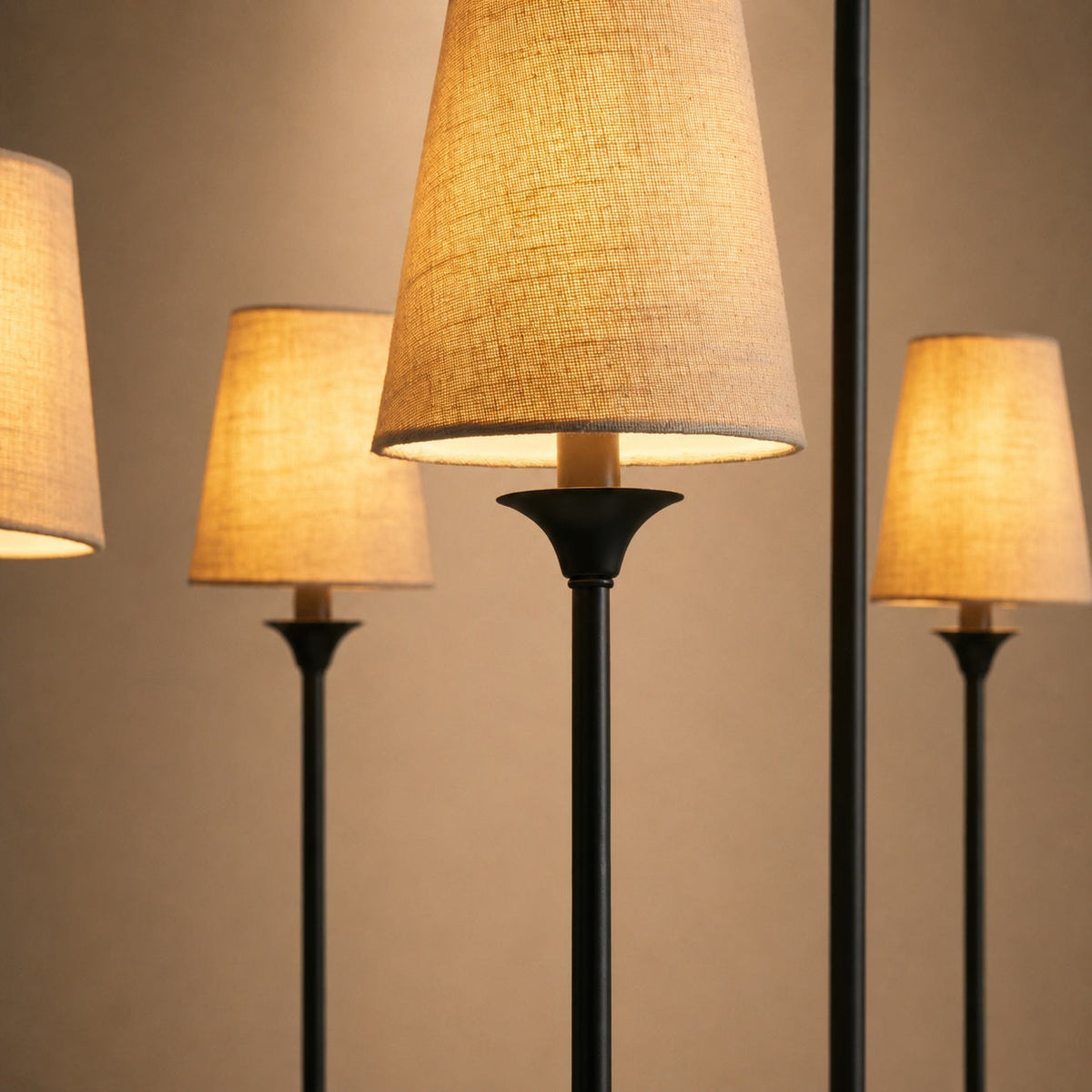 Large Round Chandelier with Off-White Shades