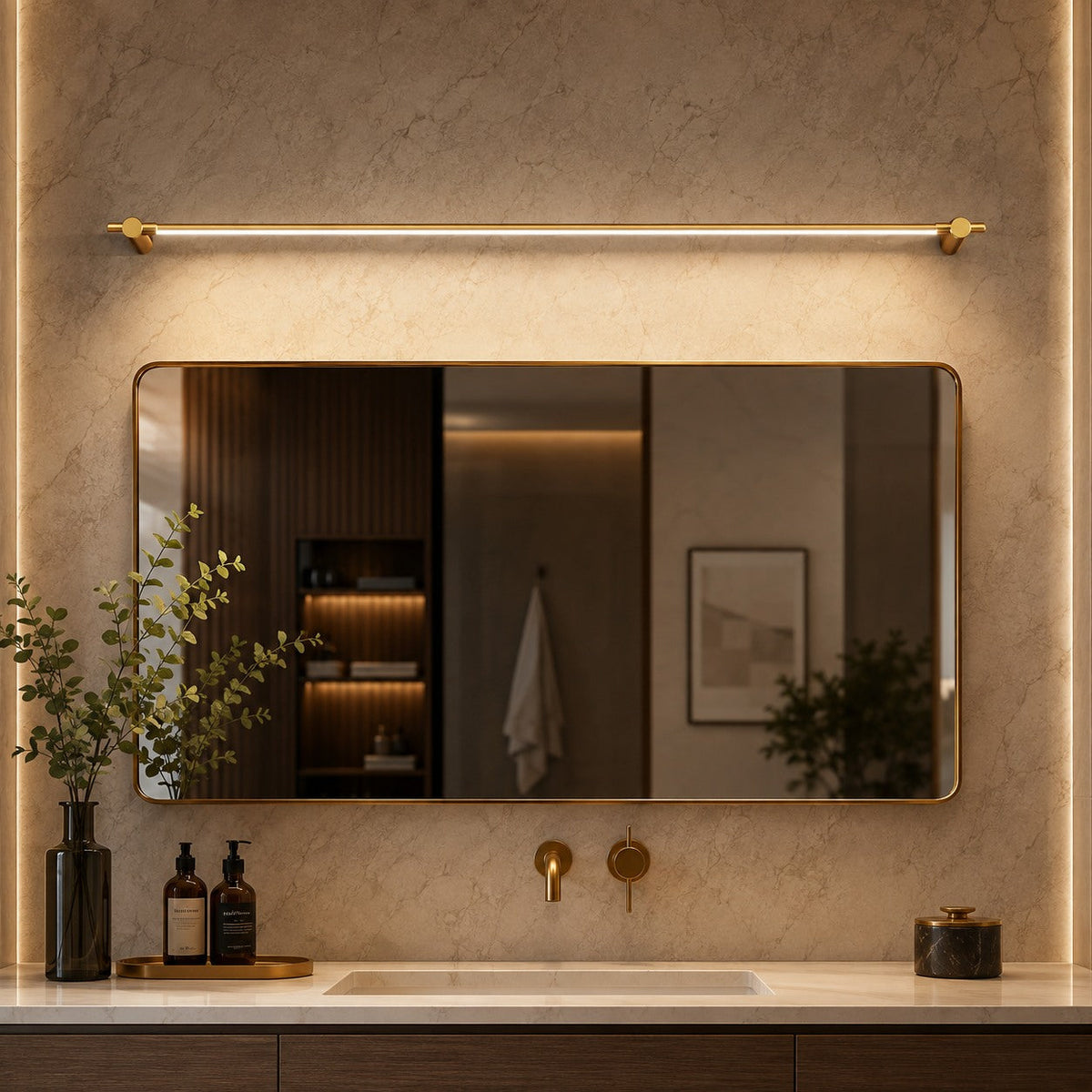 Brass Linear LED Vanity Light 90cm & 120cm Warm White Acrylic Diffuser