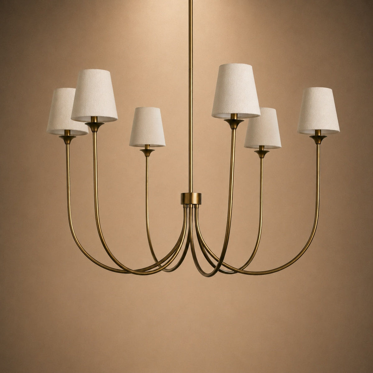 Large Round Chandelier with Off-White Shades