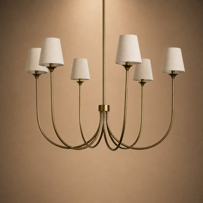 Large Round Chandelier with Off-White Shades