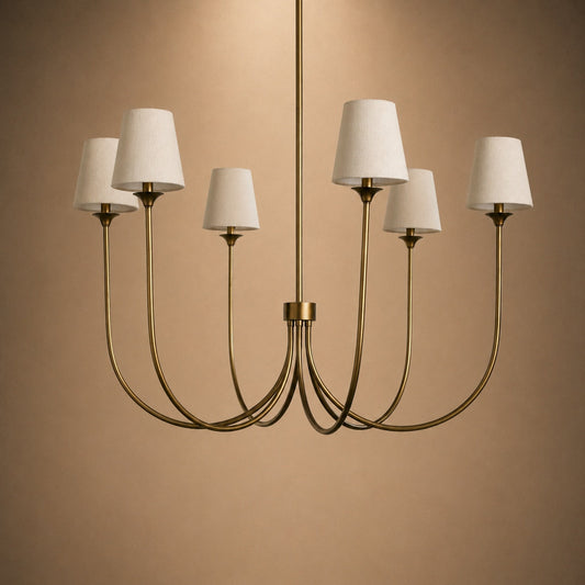 Large Round Chandelier with Off-White Shades