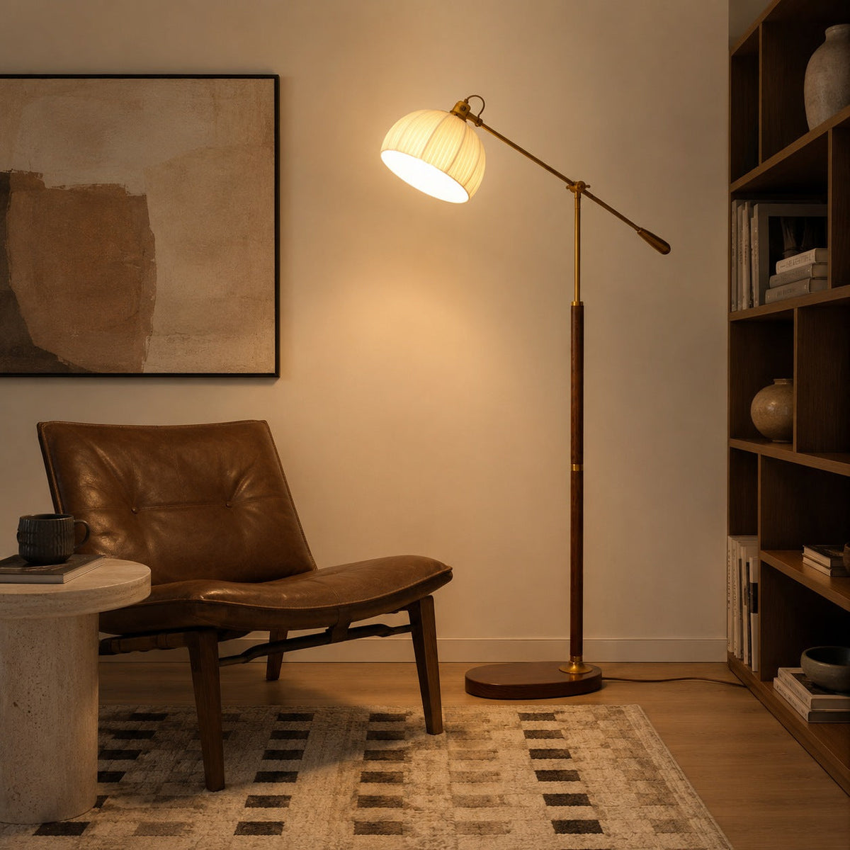 Industrial Wood Floor Lamp Dome Shade Dimmable LED