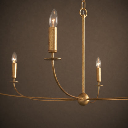 Large Antique Gold Leaf Round Chandelier