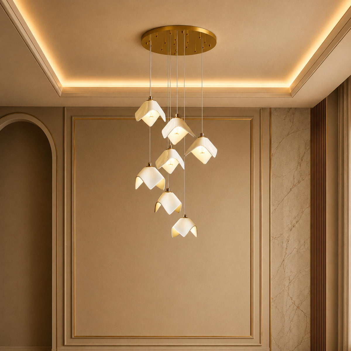 Gold Metal Chandelier Ceiling Light Adjustable LED