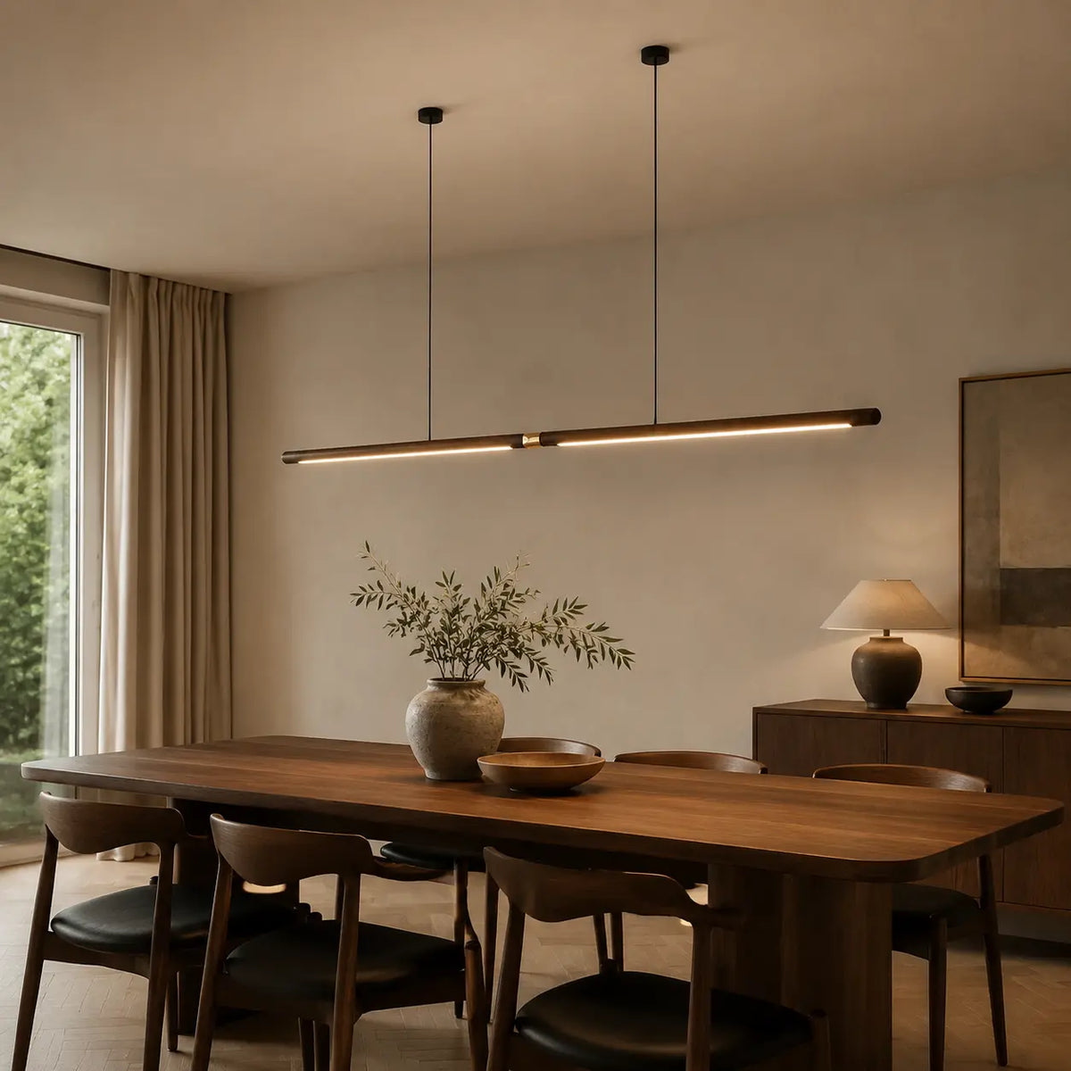Black Walnut Linear Pendant Light LED Dimmable Kitchen Dining Bar