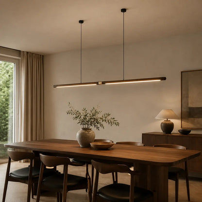 Black Walnut Linear Pendant Light LED Dimmable Kitchen Dining Bar