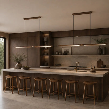 Black Walnut Linear Pendant Light LED Dimmable Kitchen Dining Bar