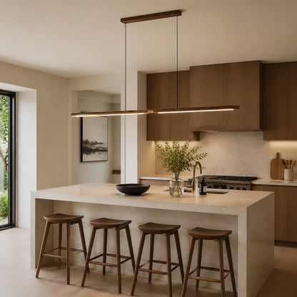 Black Walnut Linear Pendant Light LED Dimmable Kitchen Dining Bar